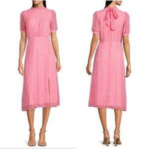 New Julia Jordan Mock Neck Puff Sleeve Clip Dot Chiffon fit & Flare Midi Dress